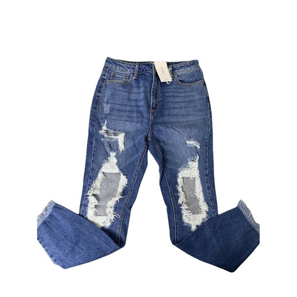 Cello Denim - Cello High Rise Destroyed Distressed Dark Wash Skinny Jeans Juniors Women's 11